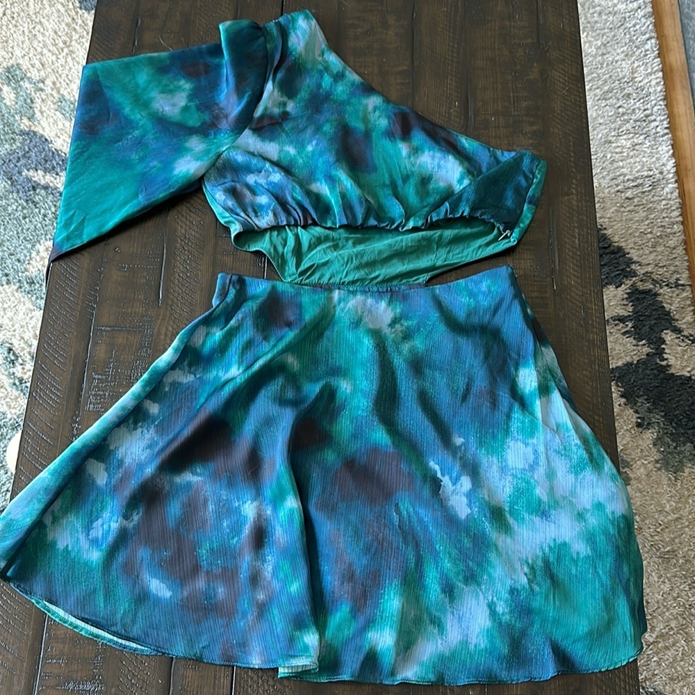 Free People Arianna One Shoulder Mini Dress Size 8 Tie Dye Cutout Sexy Party - Picture 16 of 16